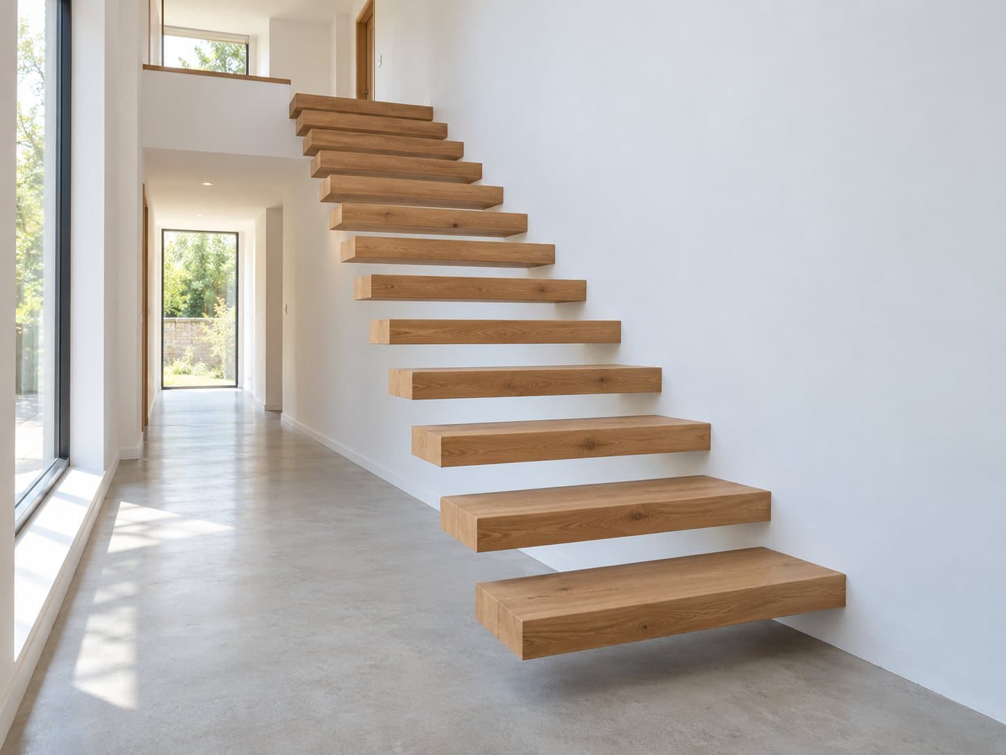 Floating staircase white wall